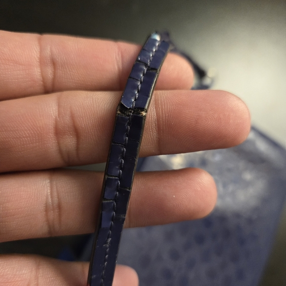 Coach Liquid Gloss Patent Leather Wristlet Purple X Navy - Picture 3 of 8